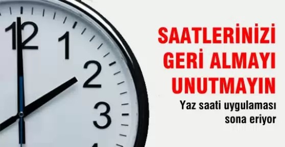 Saatler 26 Ekim’de Geri Alınıyor