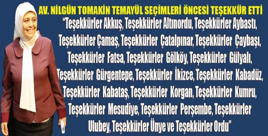 Bayan Tomakin teşekkür etti