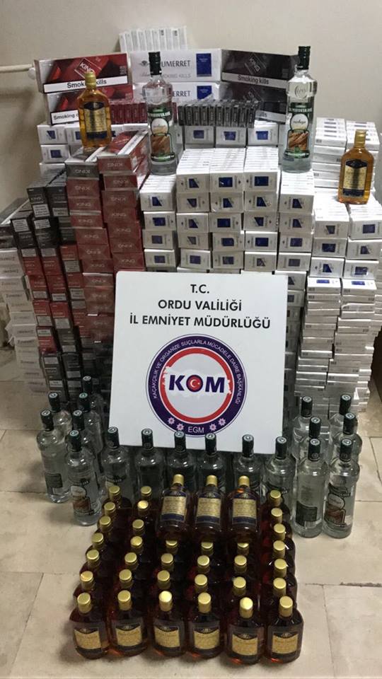 Ordu’da kaçak sigara ve içki ele geçirildi